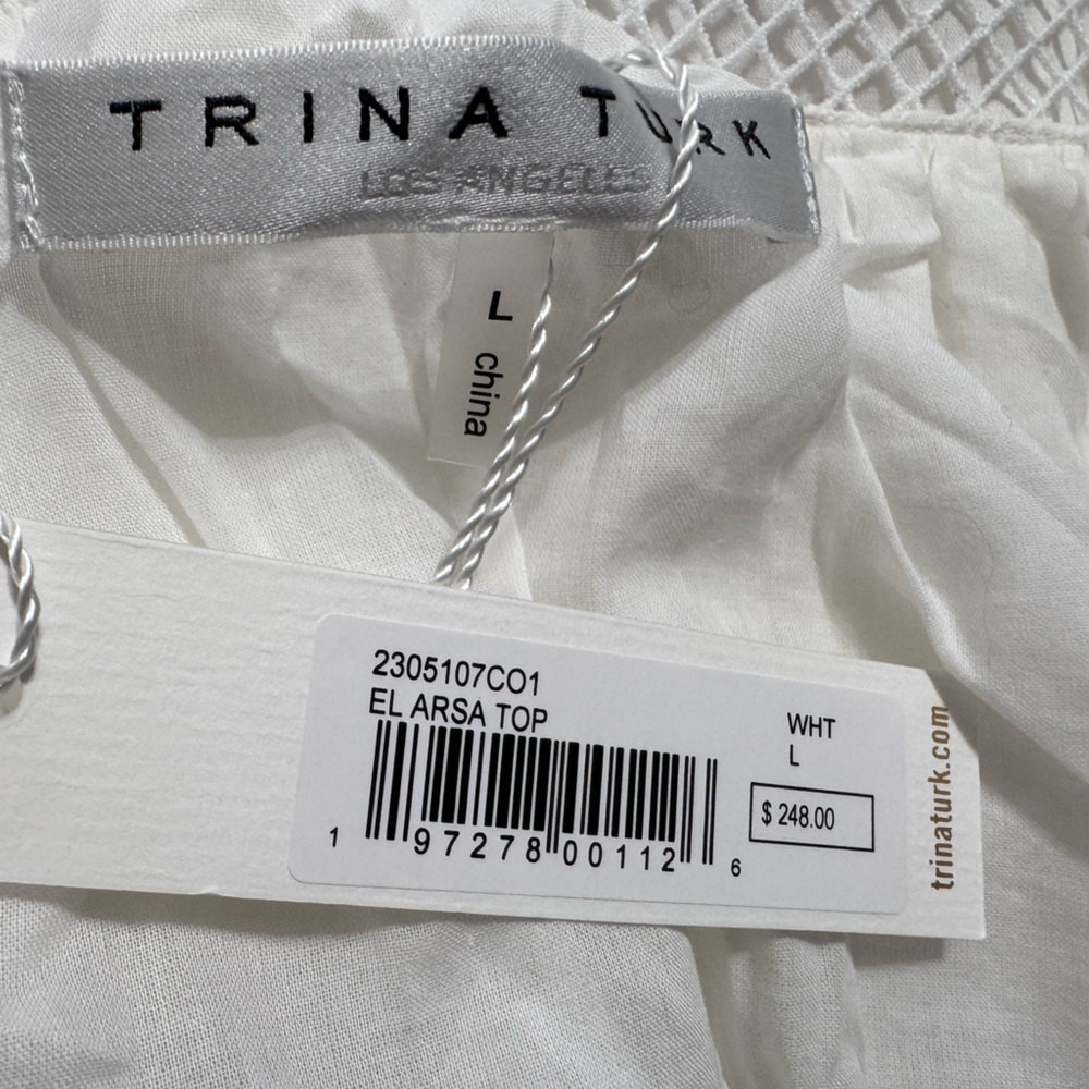 NWT Trina Turk Sz L Elarsa White Blouse with Mesh Detail - Picture 4 of 5